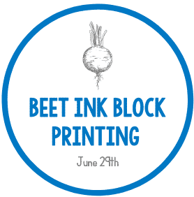 Beet Ink Block Printing event at Eden Village Camp, featuring hands-on artistic workshops for kids and families, promoting sustainable crafts and outdoor summer activities.