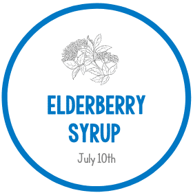 Eden Village Camp logo featuring Elderberry Syrup flavor and date, emphasizing community and organic health products for summer camp activities.