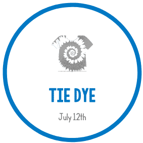 Vibrant tie-dye artwork with swirling patterns, bright colors, and creative design at Eden Village Camp&#039;s July 12th event.