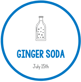 Ginger soda graphic with a bottle illustration, circled in blue.