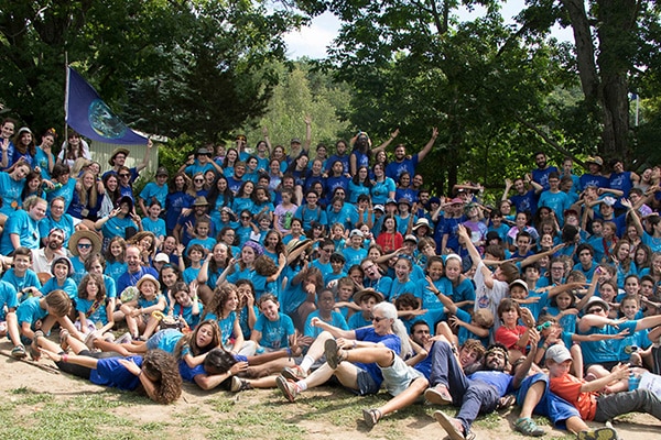 all campers gathered in matching shirts
